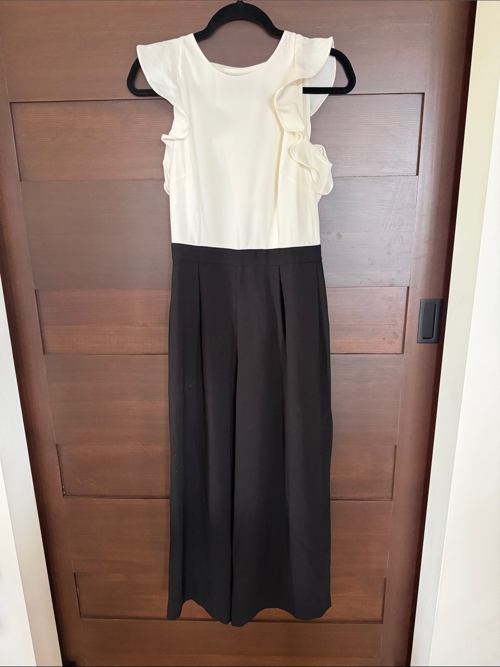 J. Crew Two-Tone Ruffle Shoulder Jumpsuit - Cream & Black